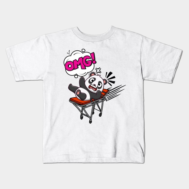 Funny Panda is on a runaway stretcher Kids T-Shirt by Pet Station